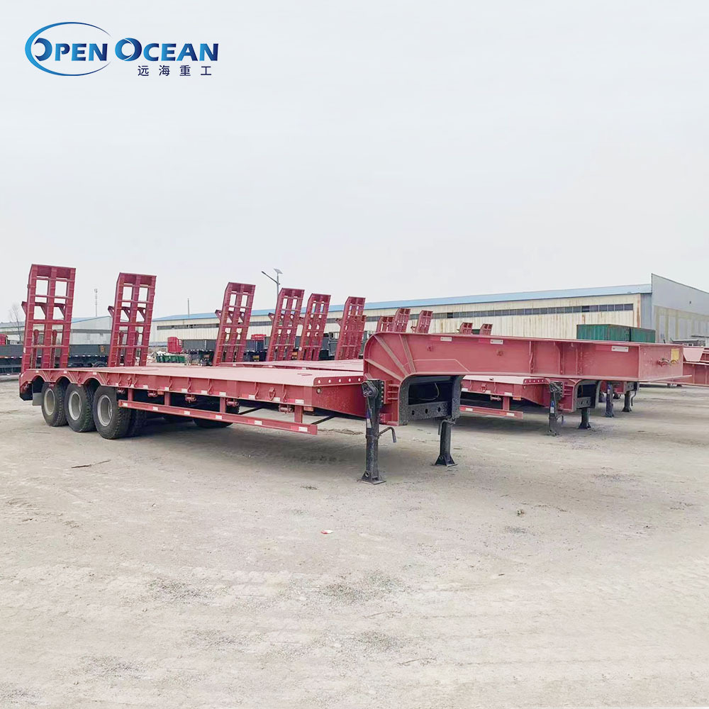 China Manufacturer 40ft 3 4 Axle Gooseneck Truck Car Carrier Transport Flatbed Trailer Low Bed Semi Trailer