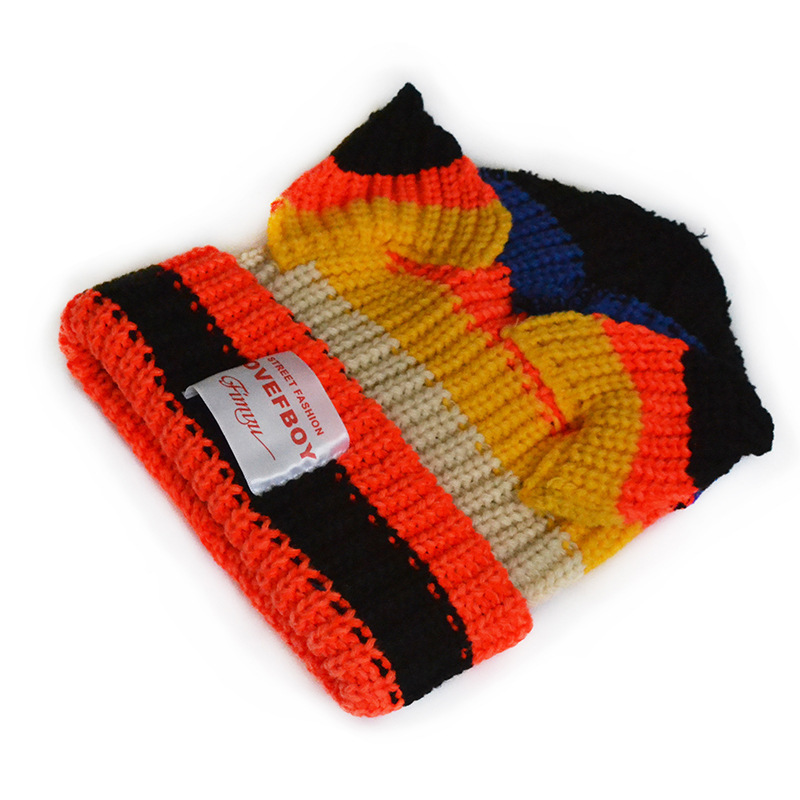 Custom Oem Children Knitted Cat Beanie Striped Winter Warm Cap Crochet Beanies With Animals Ears