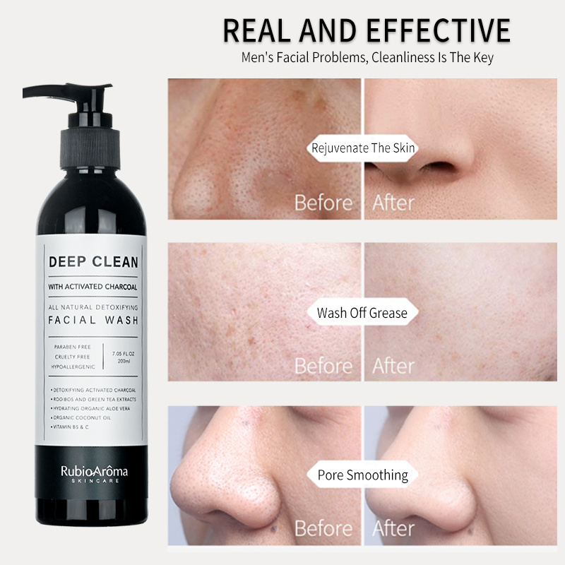 RubioAroma Men Turbo Bright Anti Pollution Double Action Charcoal Face Wash Instant Brighten And Keep And Clear Skin