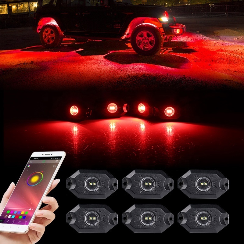 Hotsale car led rock light 1 by 4 1 by 8 1by 12  Waterproof off road RGB 8 LED rock light kit