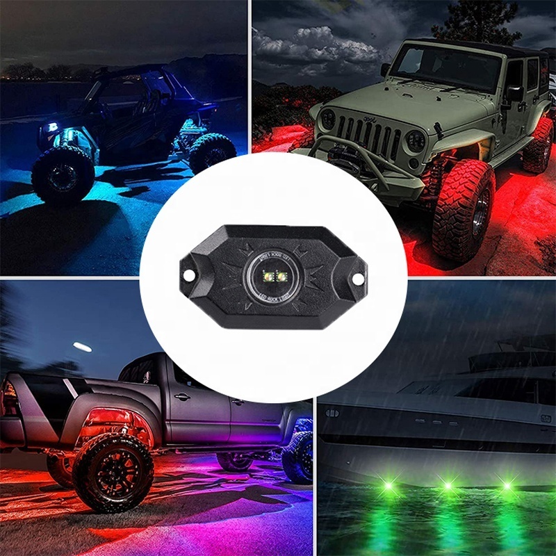 Hotsale car led rock light 1 by 4 1 by 8 1by 12  Waterproof off road RGB 8 LED rock light kit