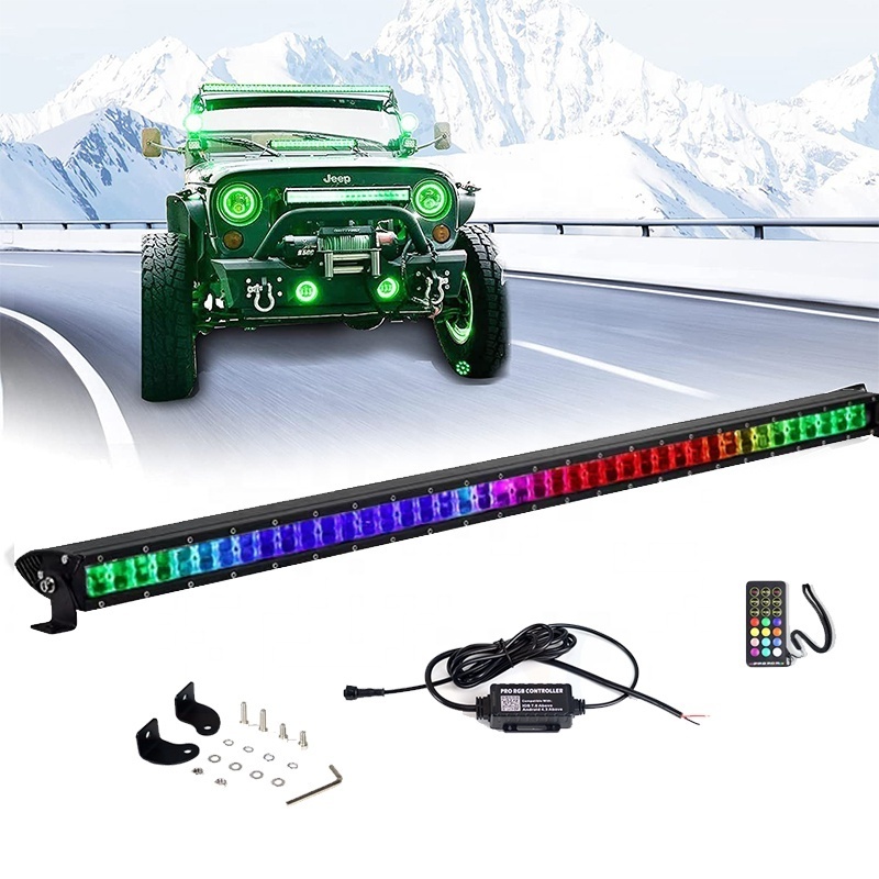 6D Combo Beam Multi Color RGBW Off road Light Truck 4x4 32 Inch OffRoad Roof  Remote RGB Chasing Led Light Bar