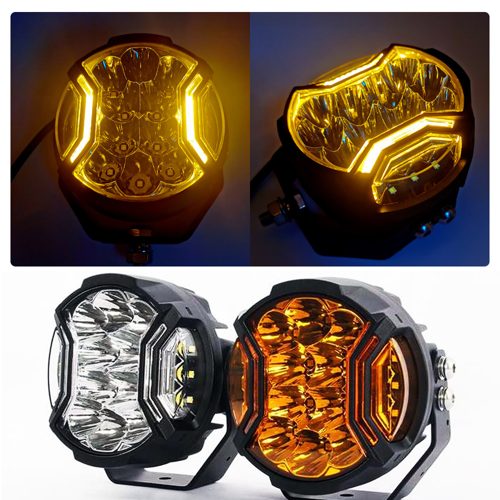 Trucks 24v Auxiliary headlight adventure yellow white dual color offroad led driving spot lights