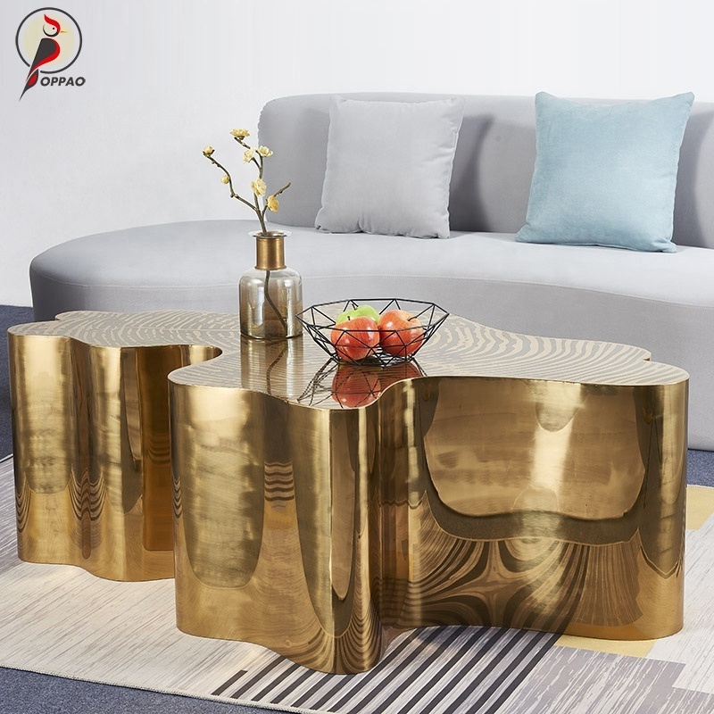 Hot Sale Irregular Tree Trunk Shape Coffee Tables Gold Stainless Steel Center Tables Light luxury Style Tea Tables