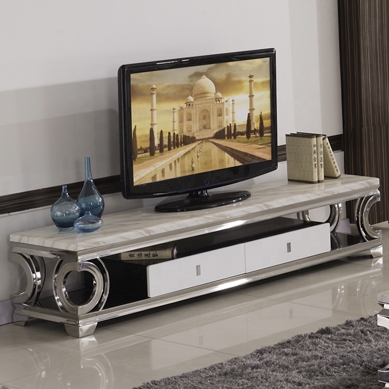 Latest Release TV Stand Furniture Mirrored Marble Top TV Media Cabinet Customized Narrow Long Low TV Unit Storage Organizer