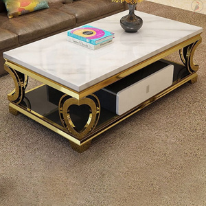 Wholesale Premium Quality Coffee table Modern Luxurious Mirrored Marble Table Sets Rectangle Center Table Set  With Storage