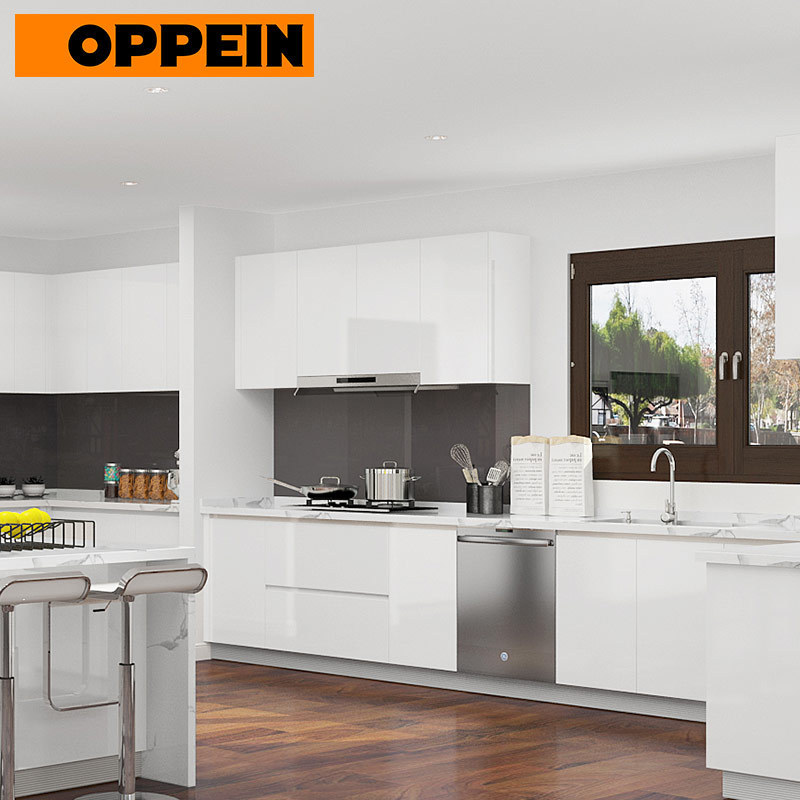 OPPEIN Modern Design Customized Wooden White Kitchen Cabinet Pantry