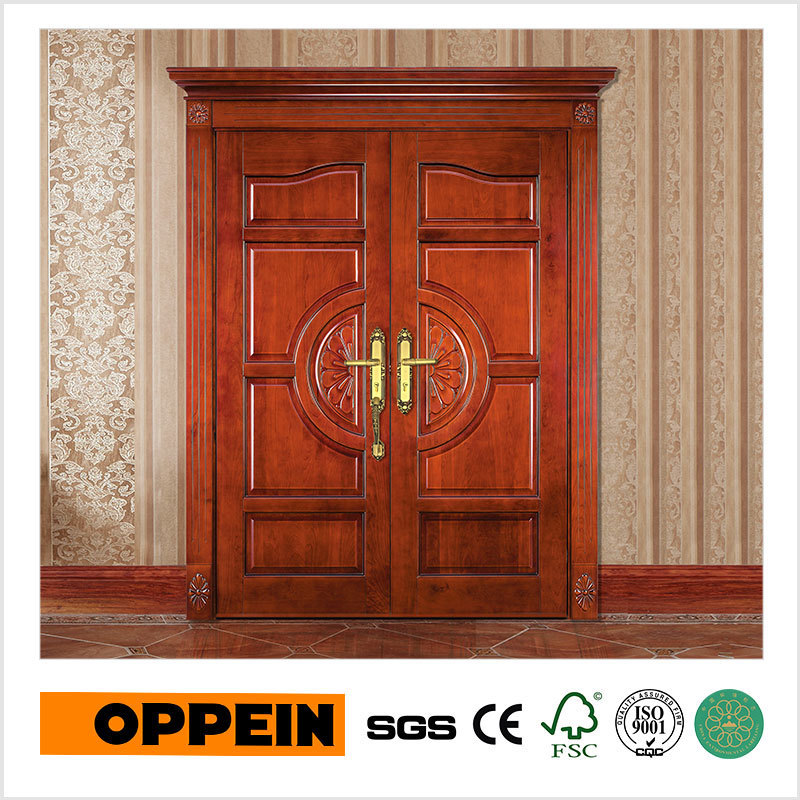 Oppein Indonesia price double teak solid wood main door designs