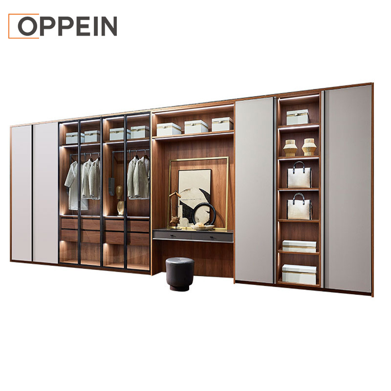 OPPEIN 6-Door Wooden Corner Whitebedroom Mirror Large Cheap Free Standing Wardrobe