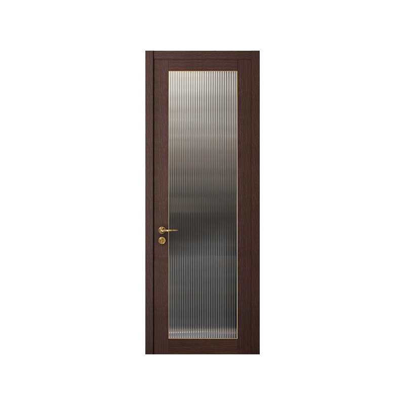 OPPEIN Soundproof Interior French Doors Brown Aluminum Sliding Doors WPC Interior Door with Glass