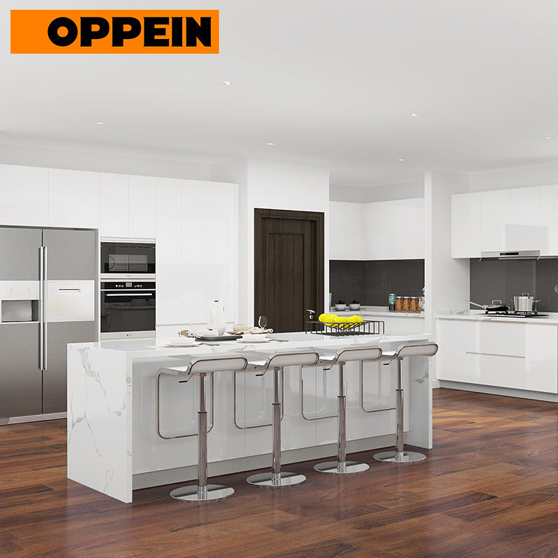 OPPEIN Modern Design Customized Wooden White Kitchen Cabinet Pantry