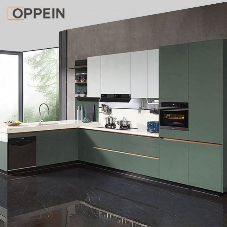 OPPEIN Under Sink Green Australian Foshan Glossy Furniture Kitchen Cabinets