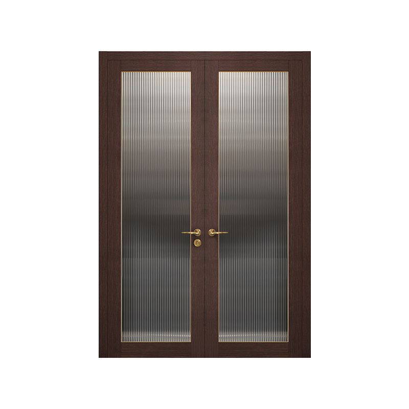 OPPEIN Soundproof Interior French Doors Brown Aluminum Sliding Doors WPC Interior Door with Glass