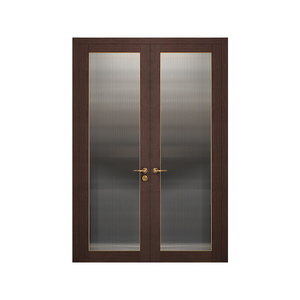 OPPEIN Soundproof Interior French Doors Brown Aluminum Sliding Doors WPC Interior Door with Glass