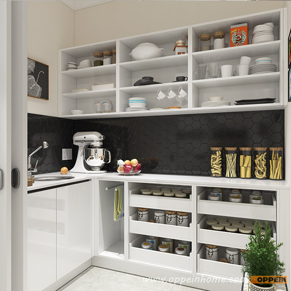 OPPEIN Modern Design Customized Wooden White Kitchen Cabinet Pantry