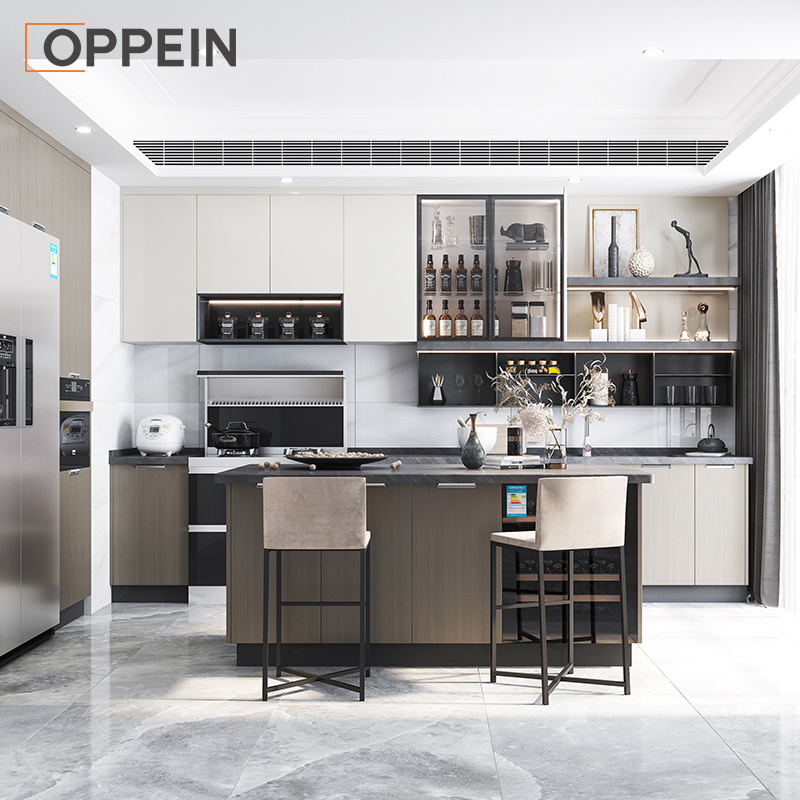 OPPEIN Aluminum Pvc Top Kitchen Full Set Furniture Cabinet Set Price Kitchen Cabinet with Stove Modern Quartz Stone Kitchen Hot