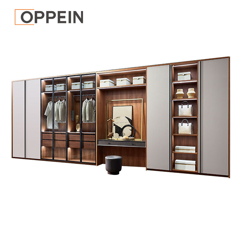 OPPEIN 6 Doors Hotel Furnituresliding With Fully Mirror Modern Sliding Door Closet Gloss Complete Wardrobe