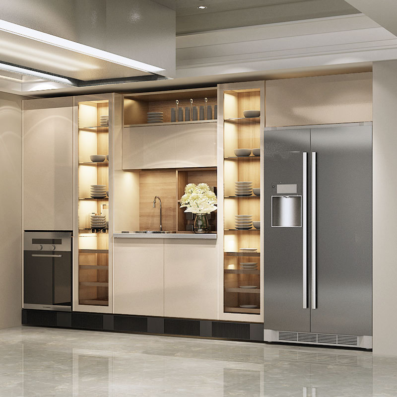 All in One Kitchen Unit Cabinet Flat Edge Modular Stainless Steel Modern Kitchen