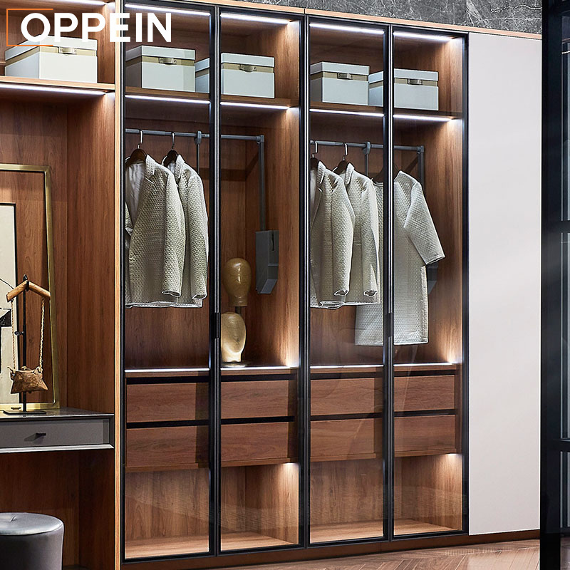 OPPEIN 6 Doors Hotel Furnituresliding With Fully Mirror Modern Sliding Door Closet Gloss Complete Wardrobe