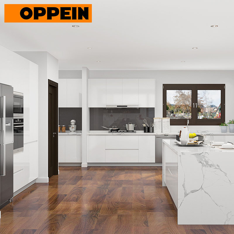 OPPEIN Modern Design Customized Wooden White Kitchen Cabinet Pantry