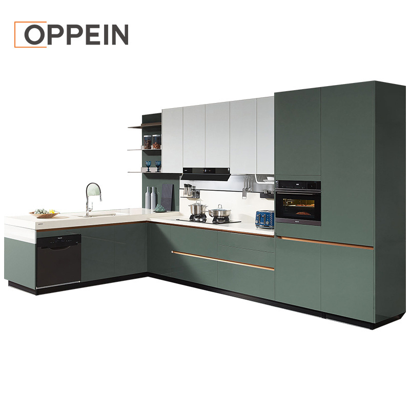 OPPEIN Under Sink Green Australian Foshan Glossy Furniture Kitchen Cabinets