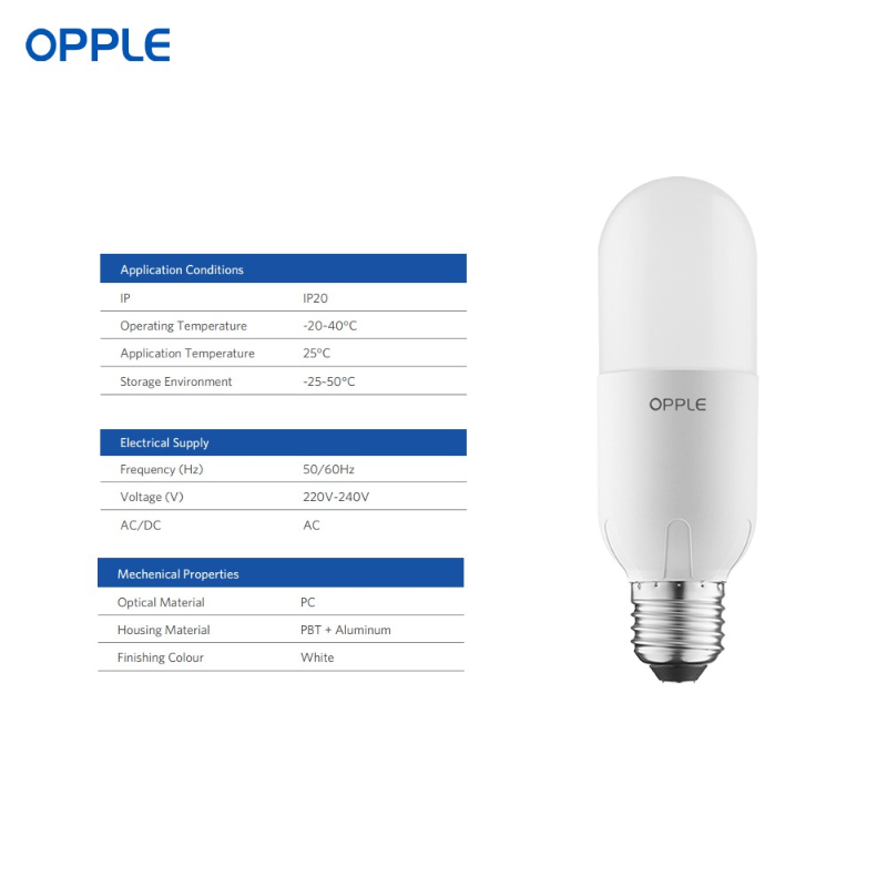 OPPLE 13W E26 E27 EcoMax Stick Lamp 3000K 4000K 6500K 110V~220V Energy Saving High Efficacy Luminaire LED Bulb