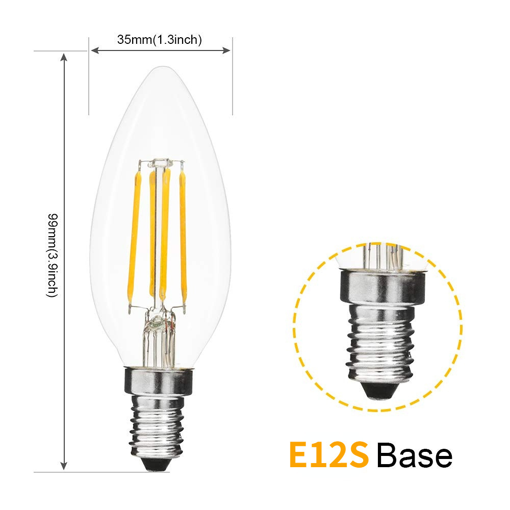 OPPLE 110V-120V 5.5W Dimmable LED Candle Filament Lamp 120W Equivalent 500lm Clear Daylight Chandelier Vintage E12 Bulb