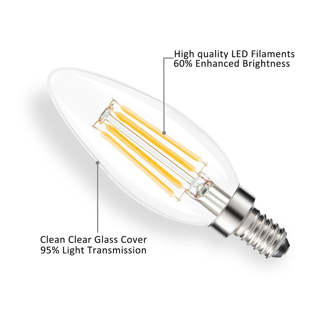 OPPLE 110V-120V 5.5W Dimmable LED Candle Filament Lamp 120W Equivalent 500lm Clear Daylight Chandelier Vintage E12 Bulb