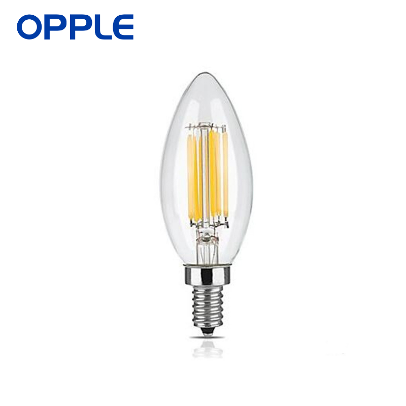 OPPLE 110V-120V 5.5W Dimmable LED Candle Filament Lamp 120W Equivalent 500lm Clear Daylight Chandelier Vintage E12 Bulb