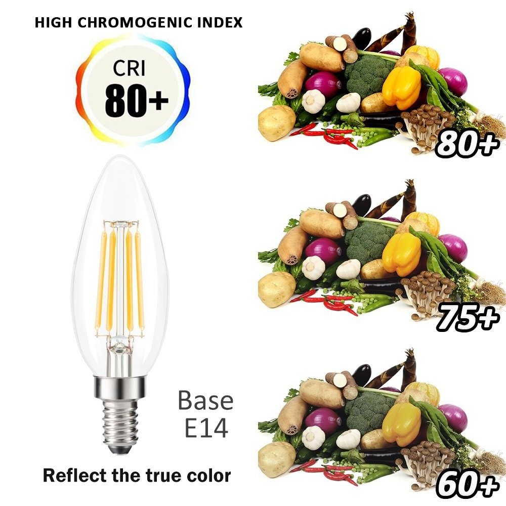 OPPLE 110V-120V 5.5W Dimmable LED Candle Filament Lamp 120W Equivalent 500lm Clear Daylight Chandelier Vintage E12 Bulb