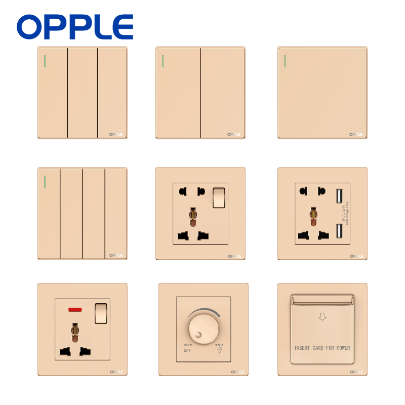 OPPLE Designer Electrical Home Electrical Switched Light Switch European Uk Universal Sockets With Neon Double Pole Wall Switch