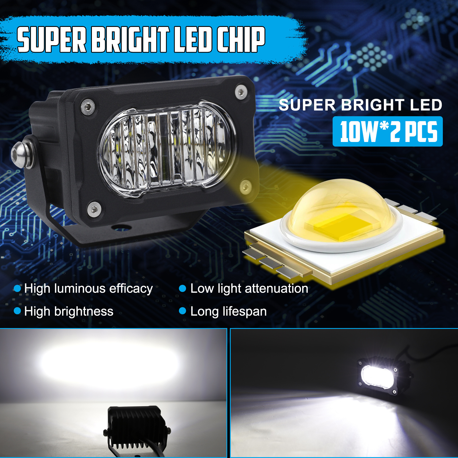 OPPLIGHT 20W LED WORK LIGHT IP68 WATERPROOF SPOT COMBO FLOOD BEAM LED LIGHT BULB