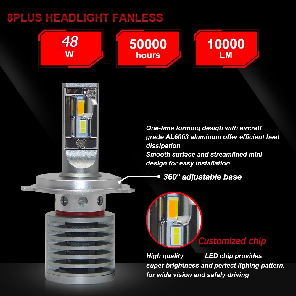 Dual color h4 automotive led headlight 48w 10000LM 6000K 4300k 3000k H11 H7 9005 9006 ed headlight bulbs