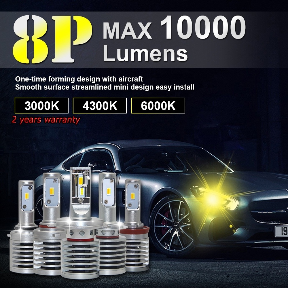 Dual color h4 automotive led headlight 48w 10000LM 6000K 4300k 3000k H11 H7 9005 9006 ed headlight bulbs