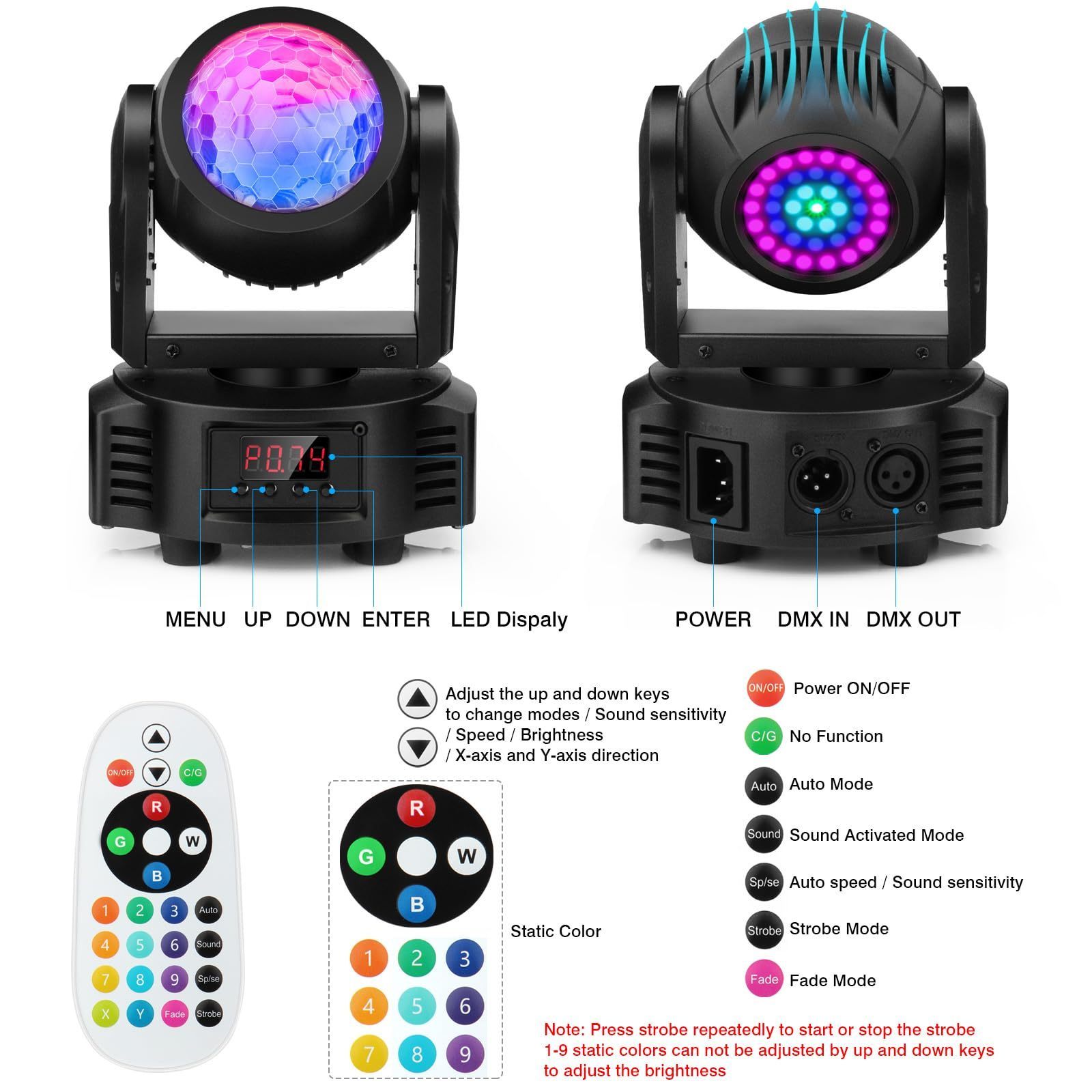 40W Double Sided Disco Ball Strobe and Laser Beams 3 in1 Mini LED Moving Head Light