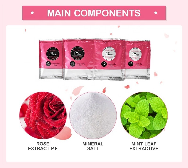 Hot Sales 50g Private Label Natural Organic Foot Bath Crystal Mud Rose Lavender Lemon Jelly Spa Pedicure Foot Soak