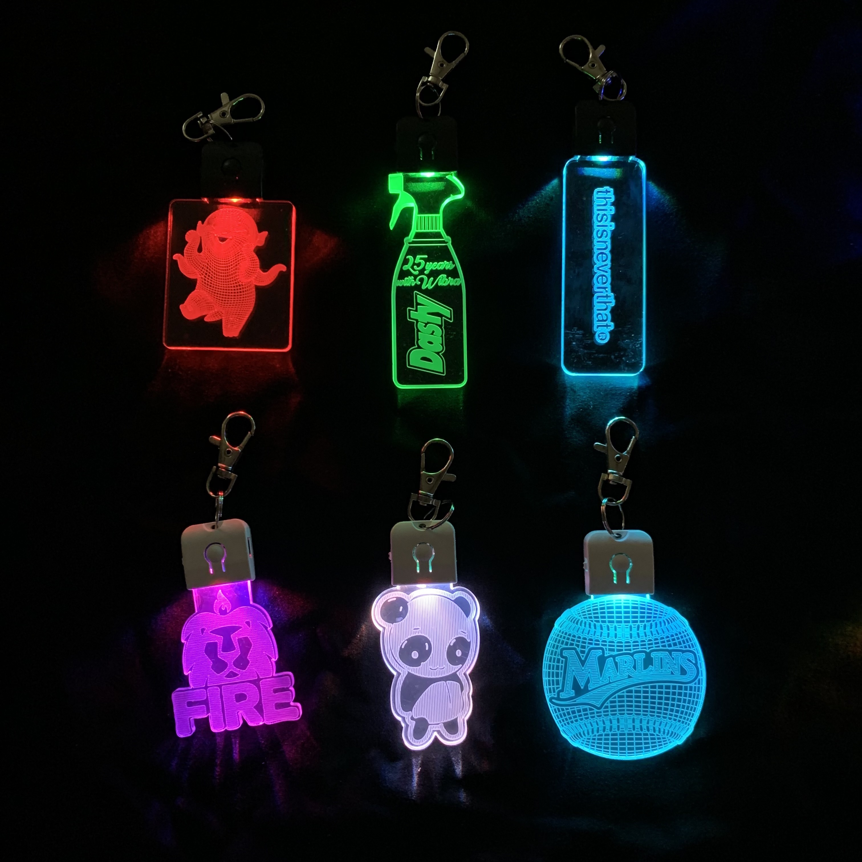 Creative Promotion Items Acrylic Key Holder Abs Stainless Steel 3D led Keyring USB Powered Keychain for Car Keyring