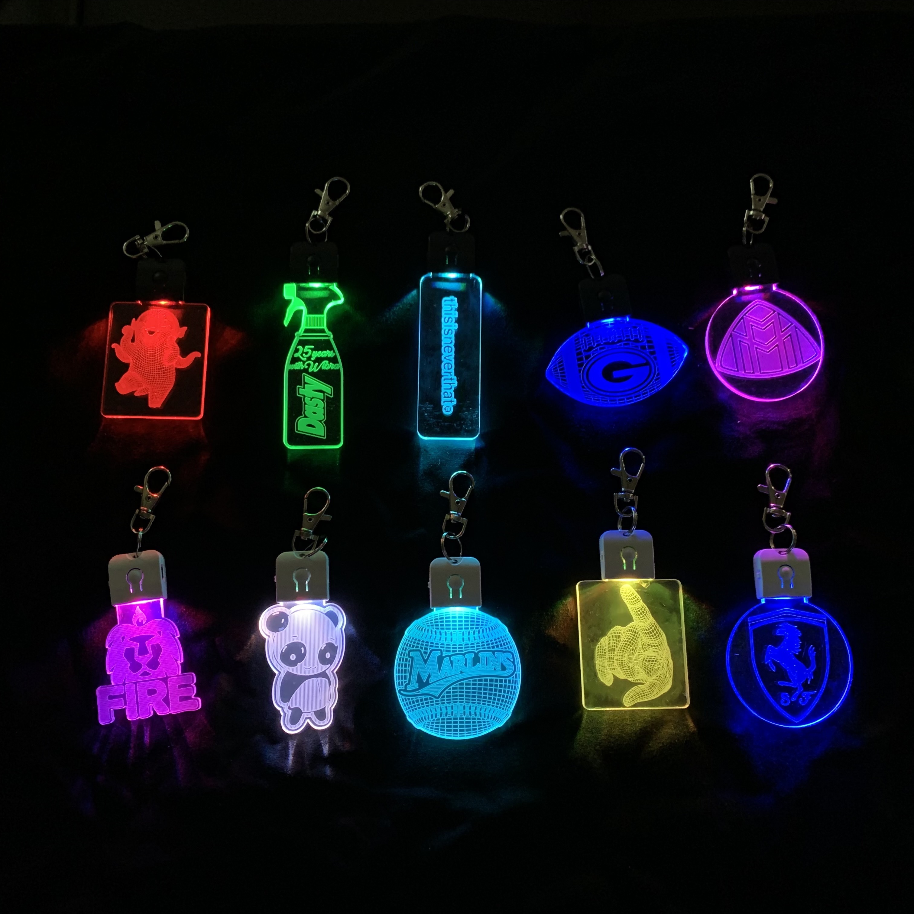 Creative Promotion Items Acrylic Key Holder Abs Stainless Steel 3D led Keyring USB Powered Keychain for Car Keyring