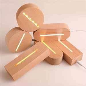 Hot-selling Home Decoration single warm  Colors Oval Wood Beech Table Base lamp for Acrylic Night LED Light