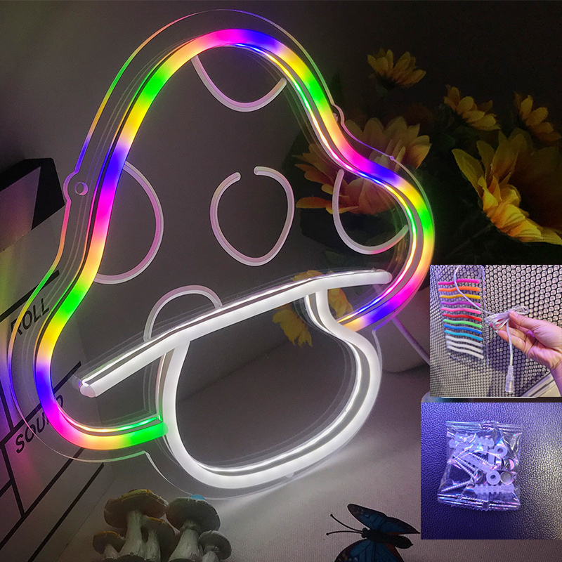 T Custom Wall Decor Mushroom Neon Sign LED  Neon Light Sign USB Powered Wall Neon Light up Sign for Bedroom