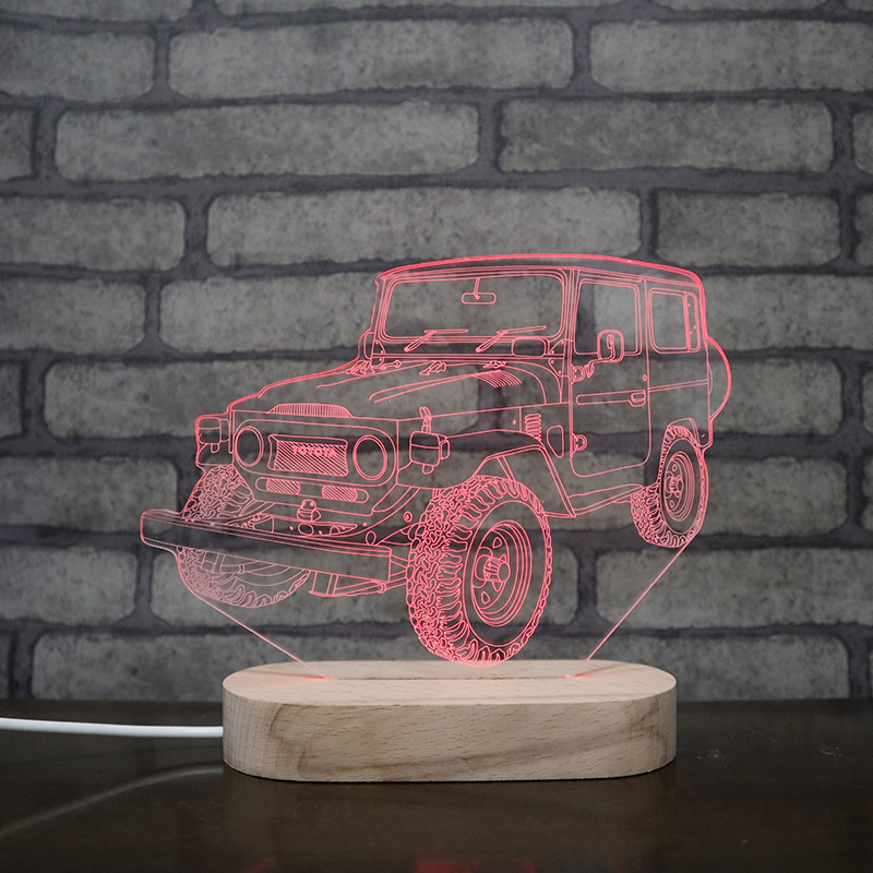 Jeep Wrangler designs night light for little boys gift lamp 3d led wood base night light usb power lamp with RGB colors