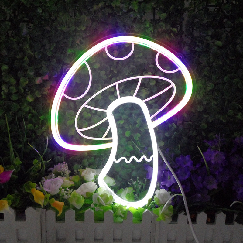 LED Neon Mushroom Cute Neon Sign USB Powered Neon Signs Night Light 3D Wall Art & Game Room Bedroom Living Room Decor Lamp