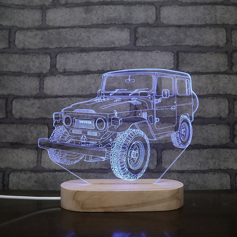 Jeep Wrangler designs night light for little boys gift lamp 3d led wood base night light usb power lamp with RGB colors