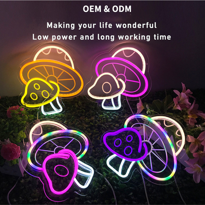 Customized LED Mushroom Neon Light for Gaming Decor USB Powered Neon Wall Decor Light Cute Neon Lights for Bedroom