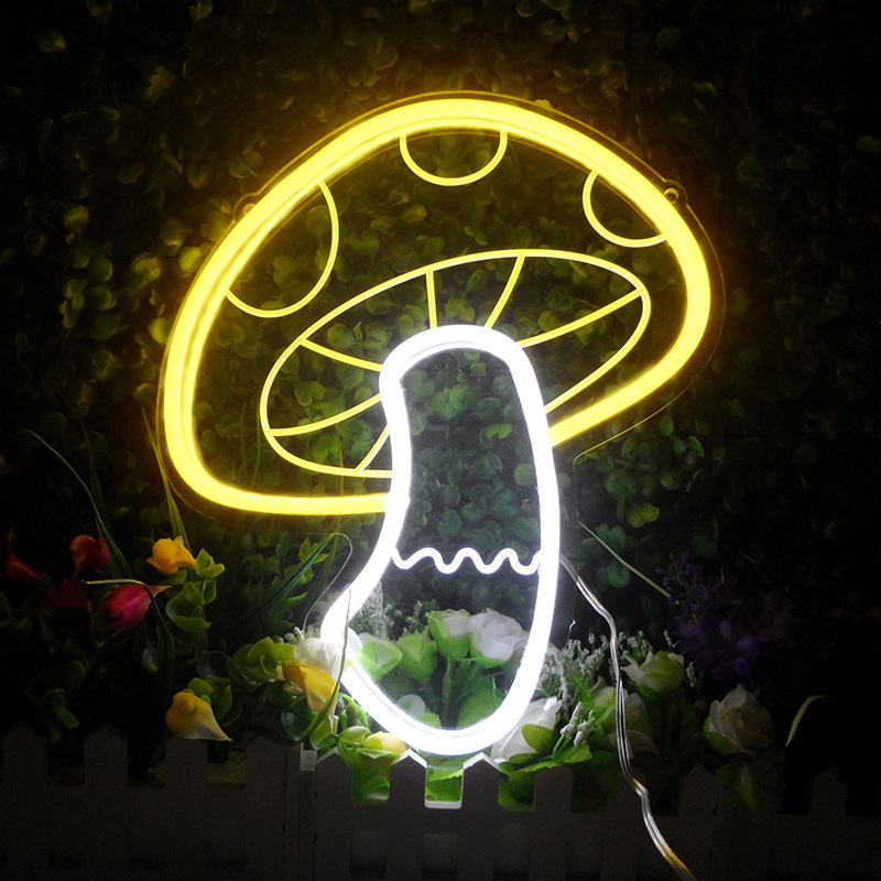 LED Neon Mushroom Cute Neon Sign USB Powered Neon Signs Night Light 3D Wall Art & Game Room Bedroom Living Room Decor Lamp