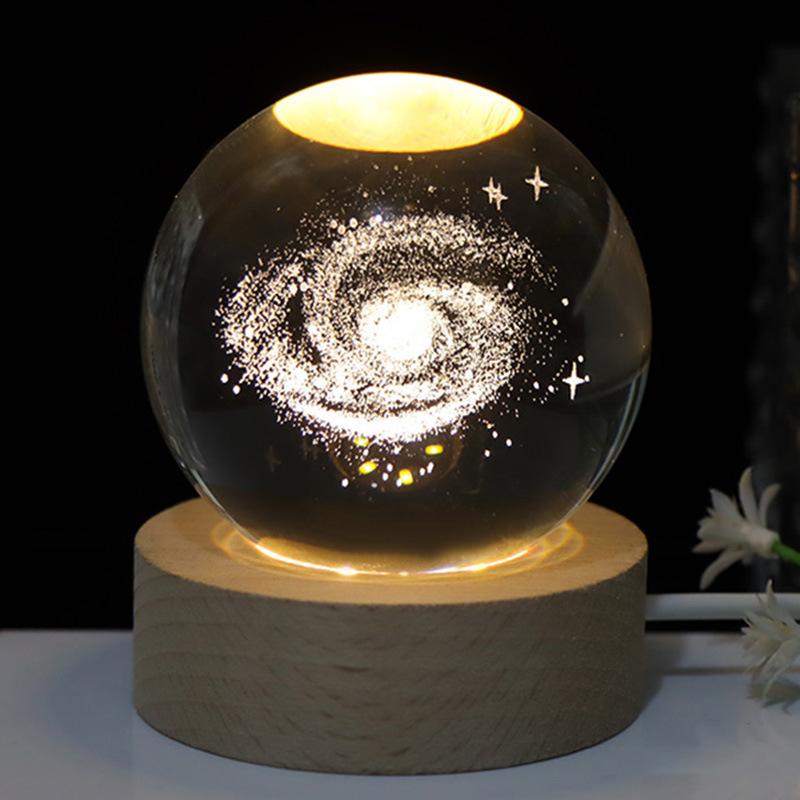 3D Art Crystal Ball Night Lamp Decoration Solar System Led Night Lights Desktop Home Decor Luminous Crystal Ball