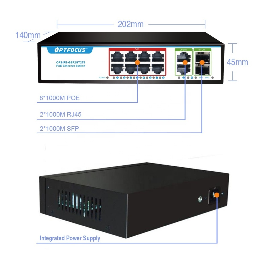 Factory OEM/ODM POE Switch 4 8 16 24 port 10/100M  ethernet fiber switch POE gigabit with 2 SFP ports