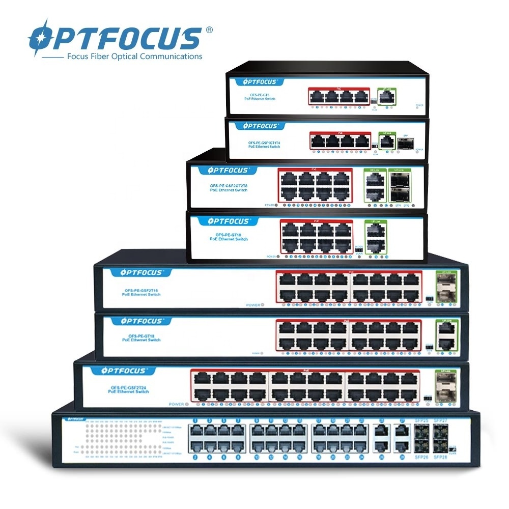 Factory OEM/ODM POE Switch 4 8 16 24 port 10/100M  ethernet fiber switch POE gigabit with 2 SFP ports