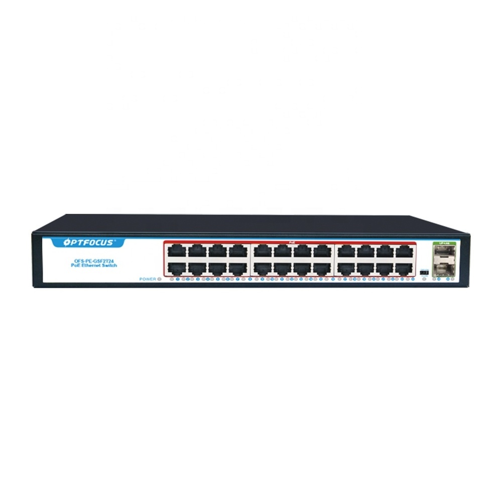 Factory OEM/ODM 10G Uplink SFP+ Unmanaged 100M 24 Port Ethernet Network POE Switch With 2 Gigabit Optical Fiber SFP Slots