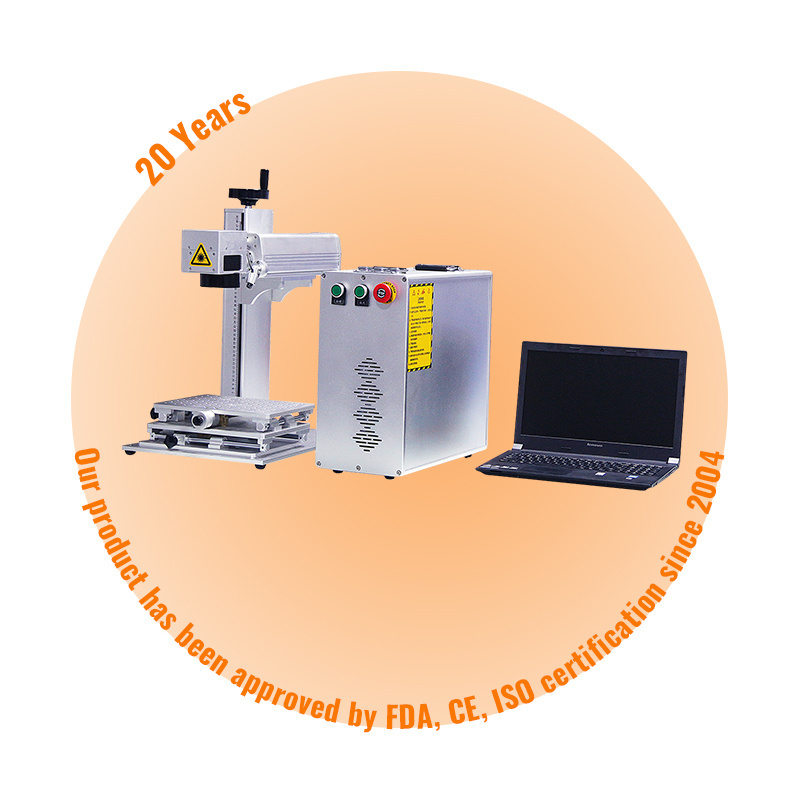 20W Portable Desktop Tabletop Split Raycus JPT IPG Optic Fiber Laser Rotary Marking Engraving Machine for Metal Jewelry